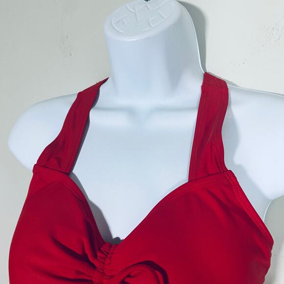 SuperPrity NWT Red Crochet Lace Tankini Top Crossover Back Flattering Sz L - Picture 5 of 11